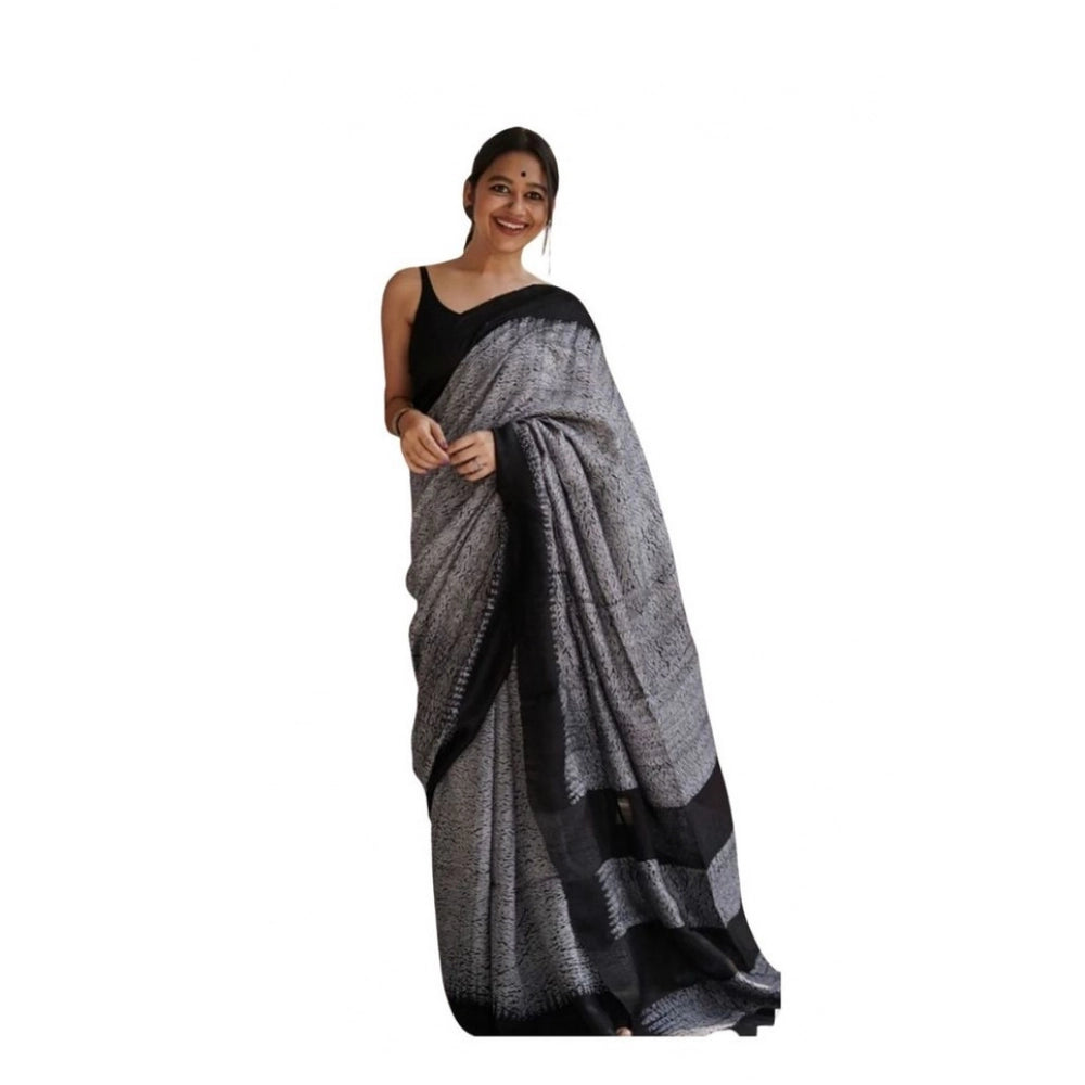 Women's Soft Lilan Printed Saree With Unstitched Blouse 5.5 Mtr (Black)