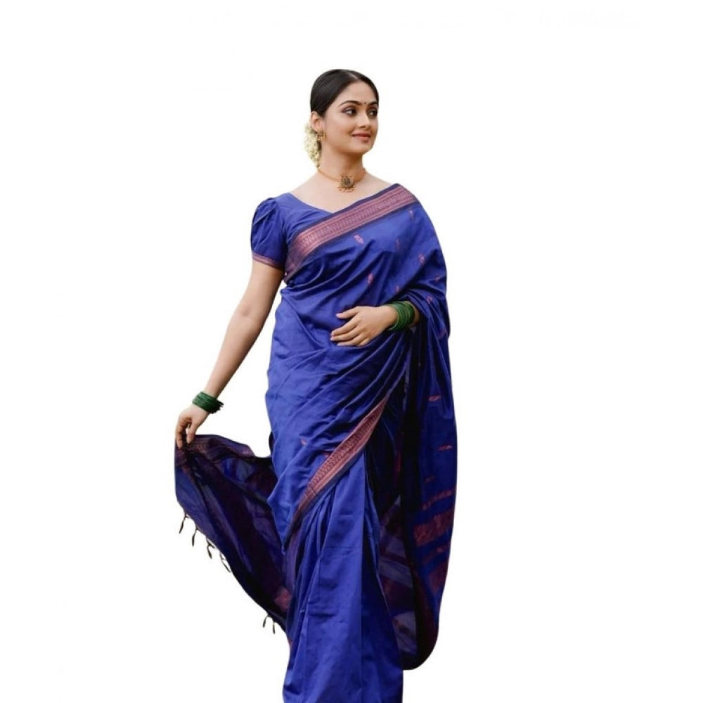 Women's Soft Lichi Silk Printed Saree With Unstitched Blouse 5.5 Mtr (Blue)