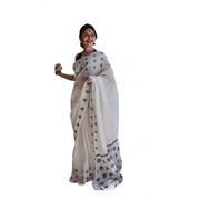 Women's Soft Lilan Printed Saree With Unstitched Blouse 5.5 Mtr (White)