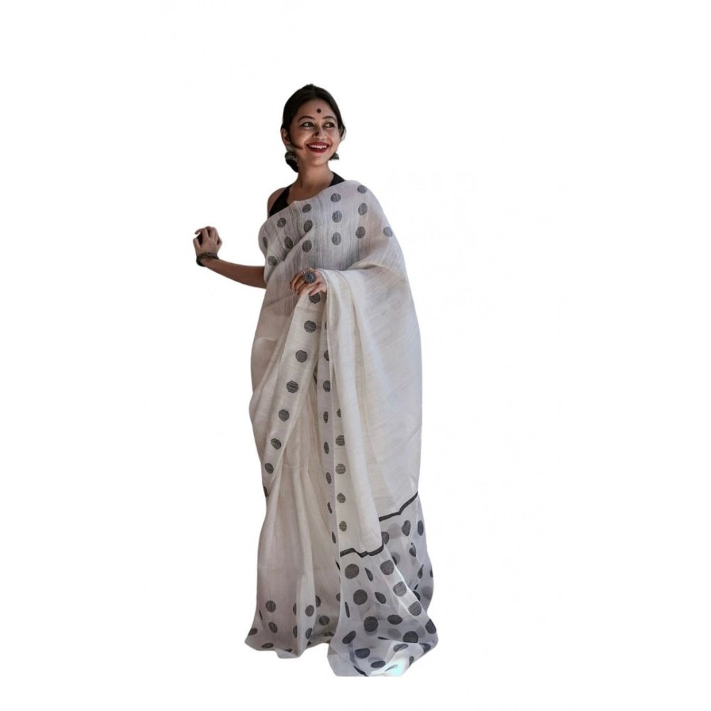 Women's Soft Lilan Printed Saree With Unstitched Blouse 5.5 Mtr (White)