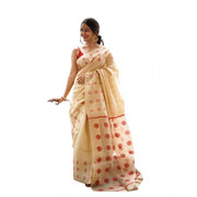 Women's Soft Lilan Printed Saree With Unstitched Blouse 5.5 Mtr (Cream)