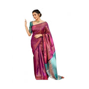 Women's Soft Lichi Silk Printed Saree With Unstitched Blouse 5.5 Mtr (Purple)