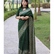 Women's Soft Lichi Silk Printed Saree With Unstitched Blouse 5.5 Mtr (Green)