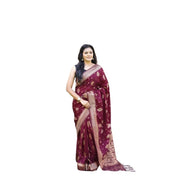 Women's Soft Lichi Silk Printed Saree With Unstitched Blouse 5.5 Mtr (Wine)
