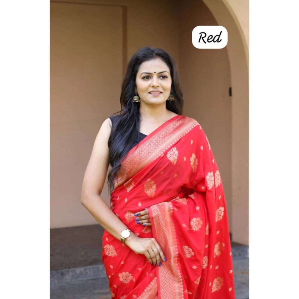 Women's Soft Lichi Silk Printed Saree With Unstitched Blouse 5.5 Mtr (Red)
