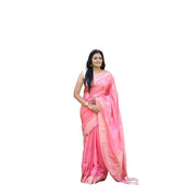 Women's Soft Lichi Silk Printed Saree With Unstitched Blouse 5.5 Mtr (Pink)