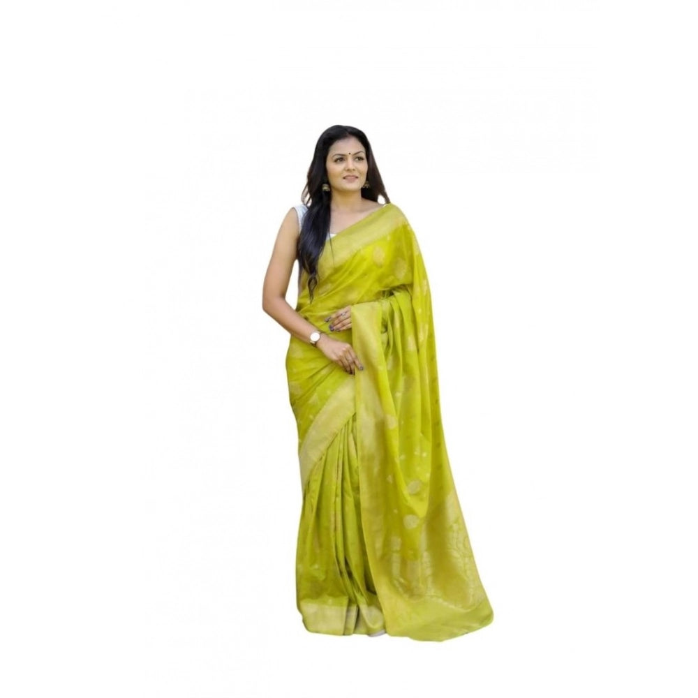 Women's Soft Lichi Silk Printed Saree With Unstitched Blouse 5.5 Mtr (Green)