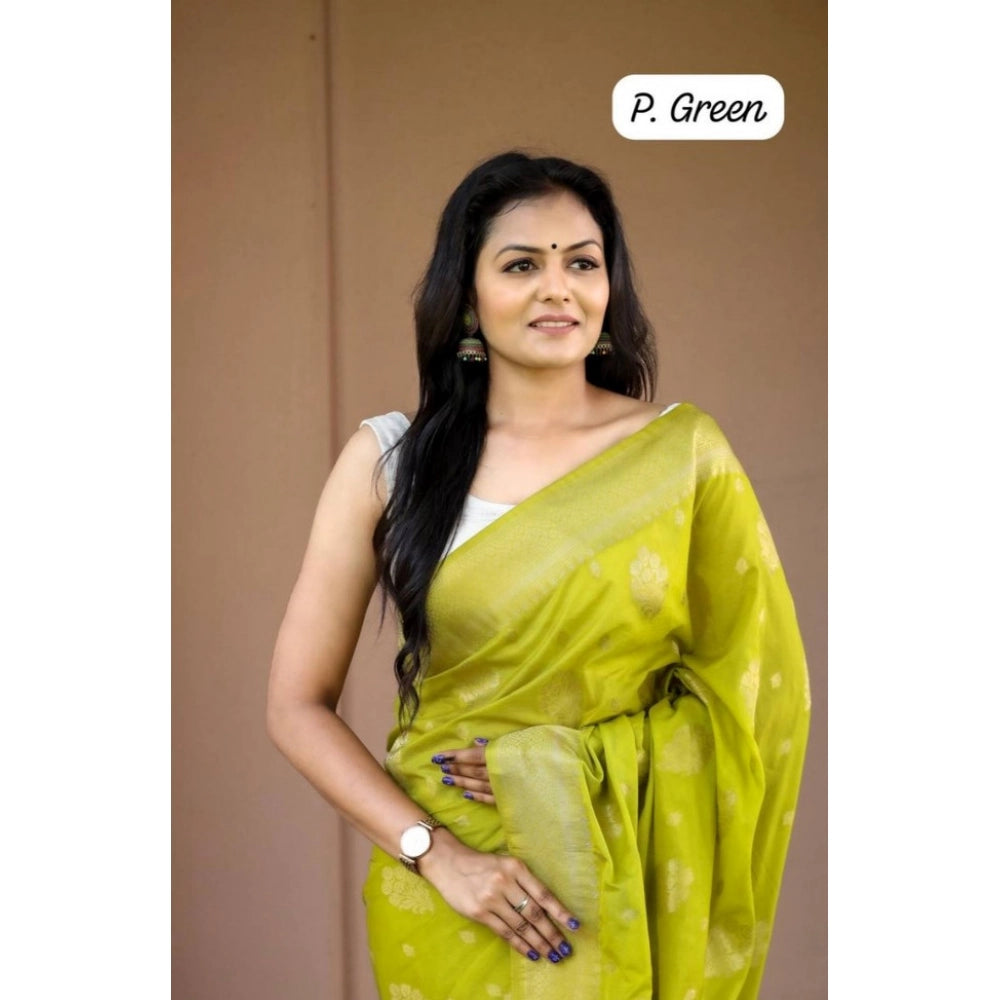 Women's Soft Lichi Silk Printed Saree With Unstitched Blouse 5.5 Mtr (Green)