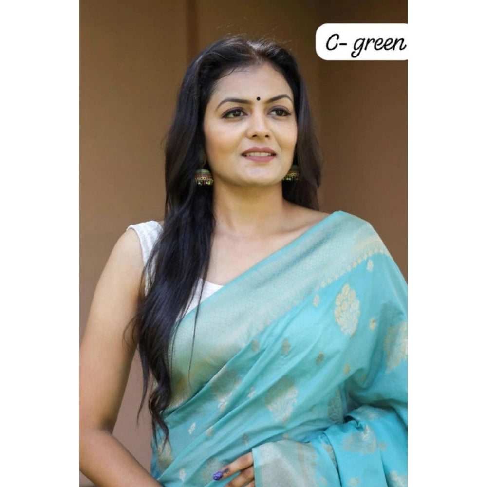Women's Soft Lichi Silk Printed Saree With Unstitched Blouse 5.5 Mtr (Sky-Blue)