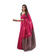 Women's Soft Lichi Silk Printed Saree With Unstitched Blouse 5.5 Mtr (Pink)