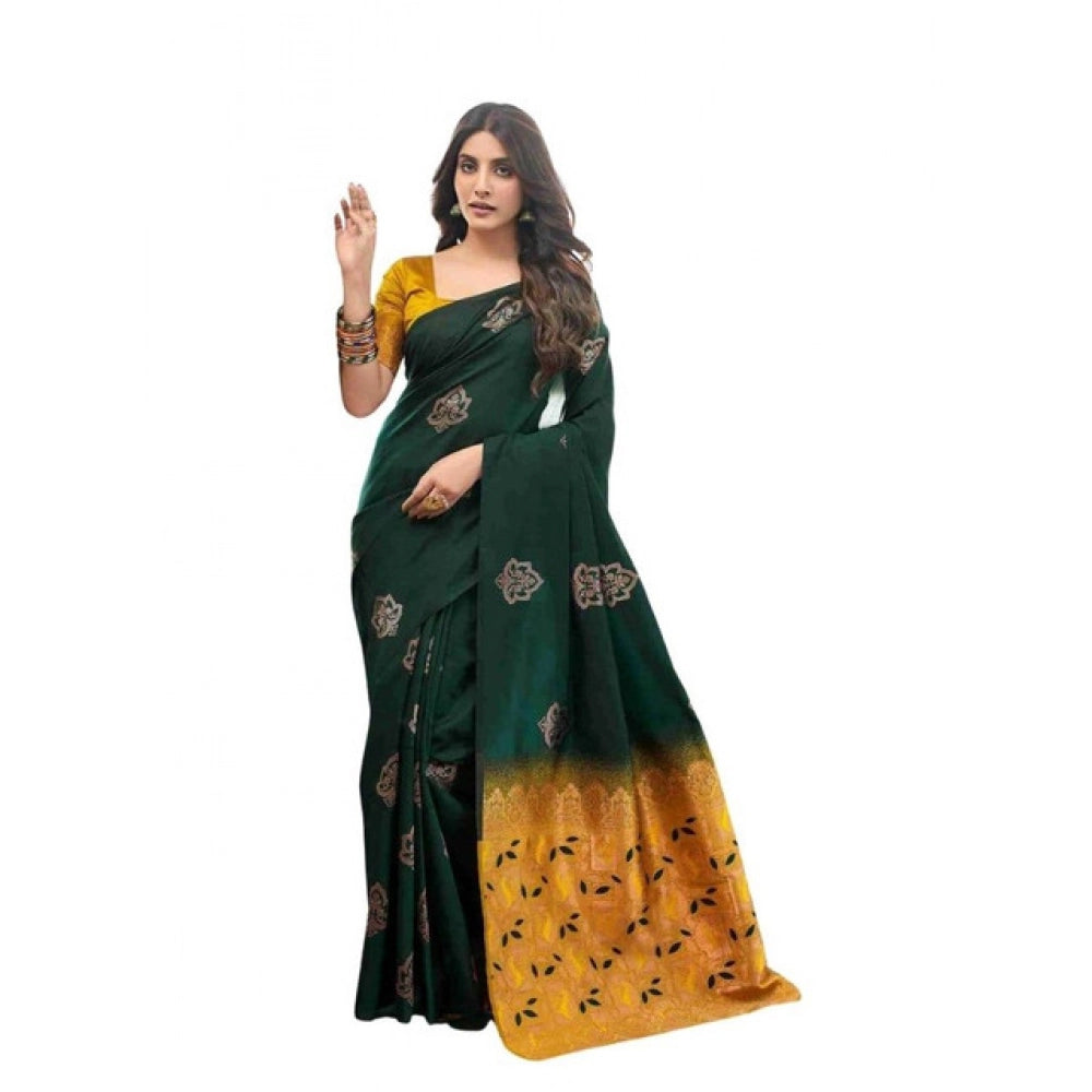 Women's Soft Lichi Silk Printed Saree With Unstitched Blouse 5.5 Mtr (Green)