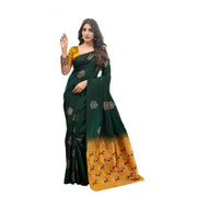 Women's Soft Lichi Silk Printed Saree With Unstitched Blouse 5.5 Mtr (Green)