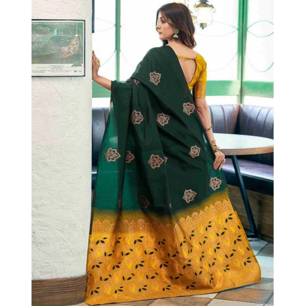 Women's Soft Lichi Silk Printed Saree With Unstitched Blouse 5.5 Mtr (Green)