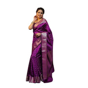 Women's Soft Lichi Silk Printed Saree With Unstitched Blouse 5.5 Mtr (Purple)
