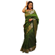 Women's Soft Lichi Silk Printed Saree With Unstitched Blouse 5.5 Mtr (Green)