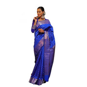 Women's Soft Lichi Silk Printed Saree With Unstitched Blouse 5.5 Mtr (Blue)
