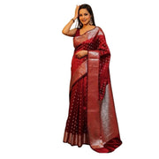 Women's Soft Lichi Silk Printed Saree With Unstitched Blouse 5.5 Mtr (Maroon)