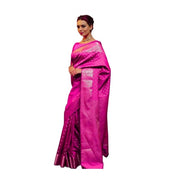 Women's Soft Lichi Silk Printed Saree With Unstitched Blouse 5.5 Mtr (Pink)