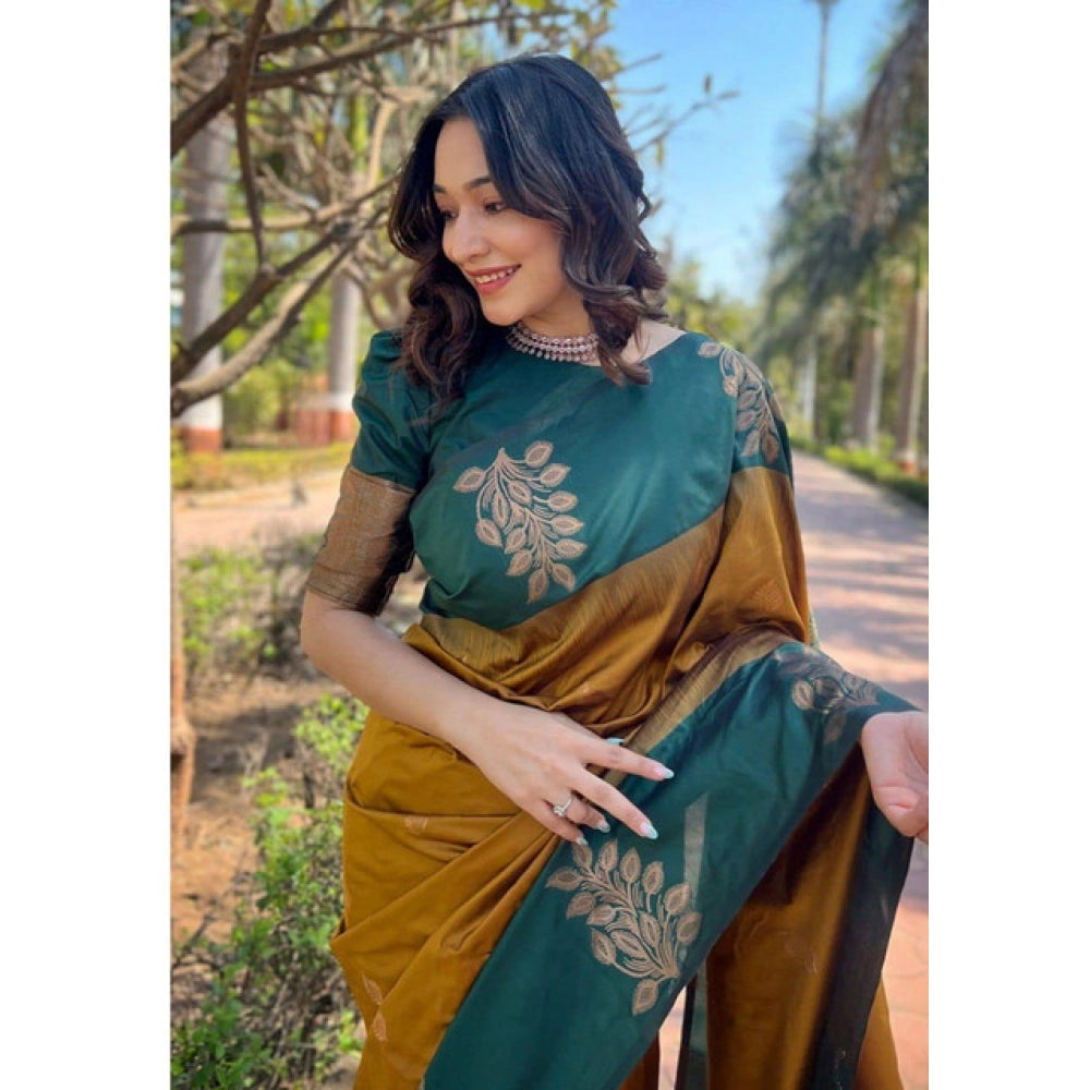 Women's Soft Lichi Silk Printed Saree With Unstitched Blouse 5.5 Mtr (Mustard )