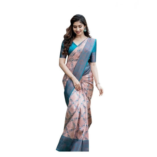 Women's Soft Lichi Silk Printed Saree With Unstitched Blouse 5.5m (Multicolor)