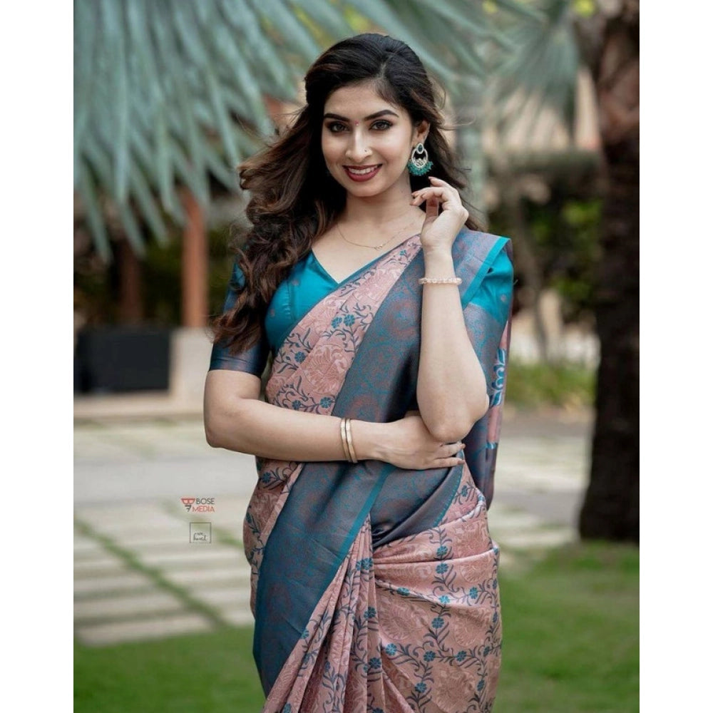 Women's Soft Lichi Silk Printed Saree With Unstitched Blouse 5.5 Mtr (Multicolor)