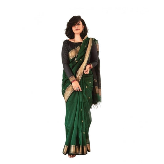 Women's Soft Lichi Silk Printed Saree With Unstitched Blouse 5.5m (Green)