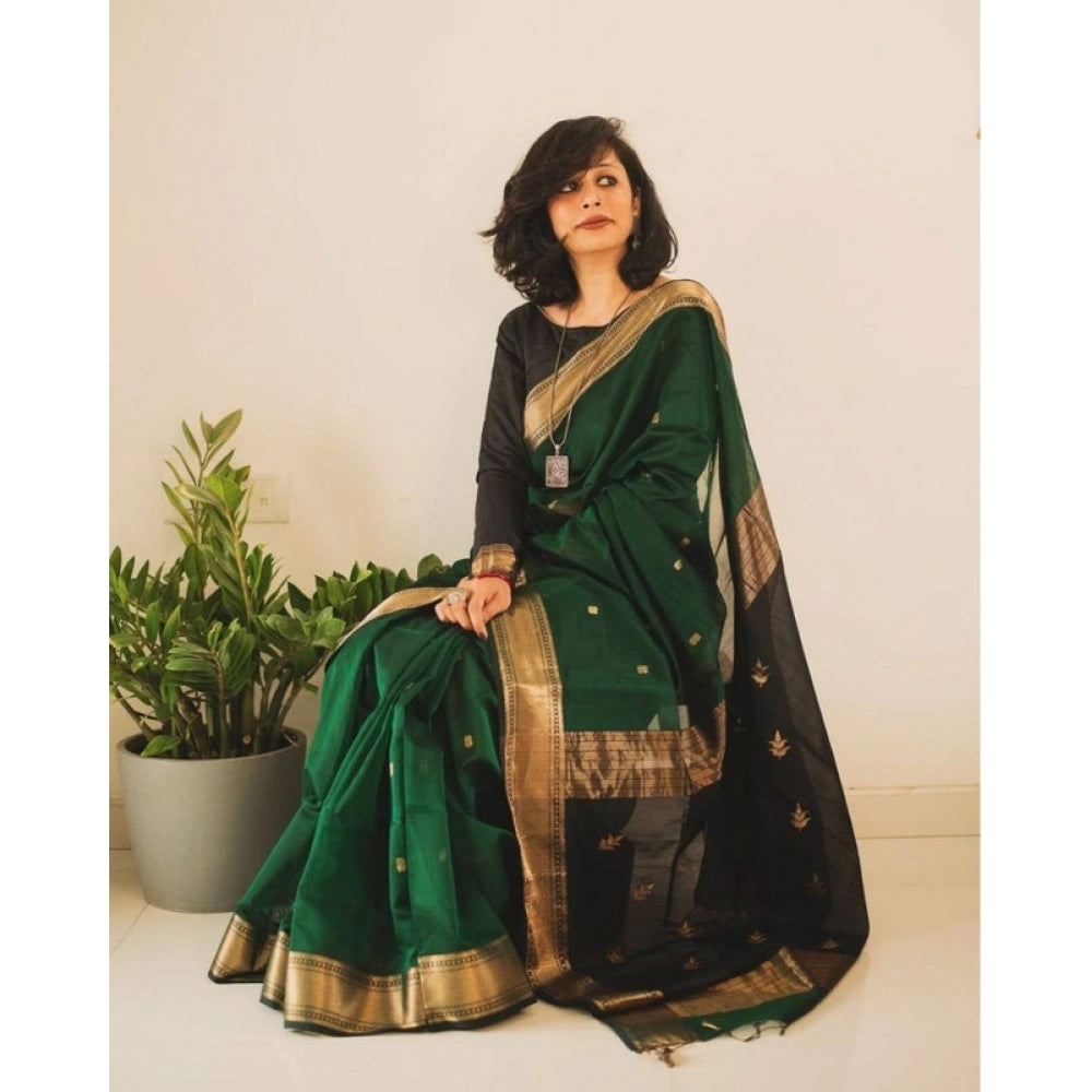 Women's Soft Lichi Silk Printed Saree With Unstitched Blouse 5.5 Mtr (Green)