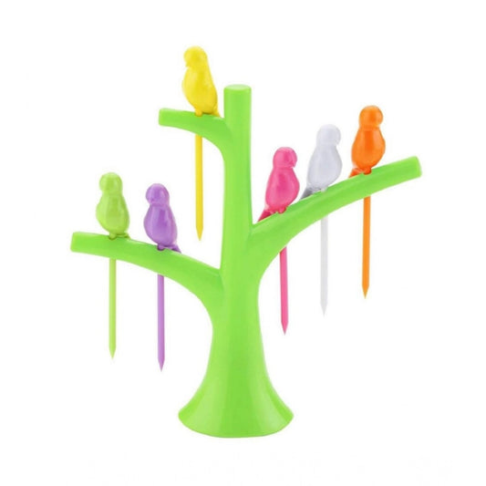 Pack of 10_Bird Tree Fruit Fork Set Decorative Toothpick Holder (Color: Assorted ) | Home Accessories
