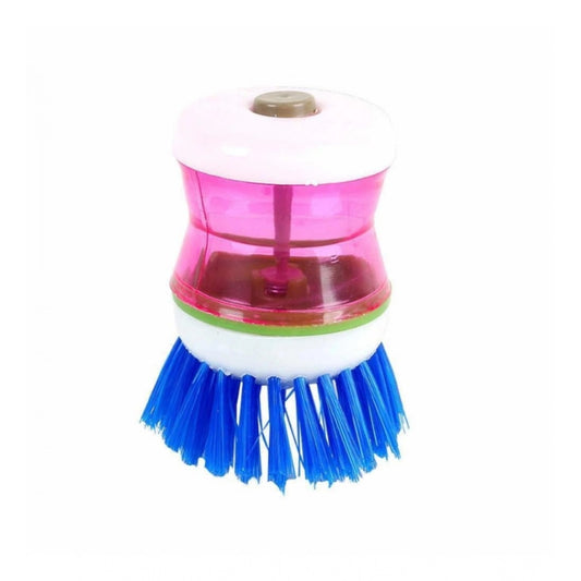 Pack of 4_Plastic Wash Basin Brush Cleaner with Soap Dispenser – (Color: Assorted) | Home Accessories