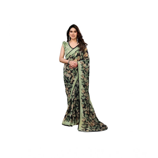 Women's Chiffon Printed Saree With Unstitched Blouse 5.5m (Green)
