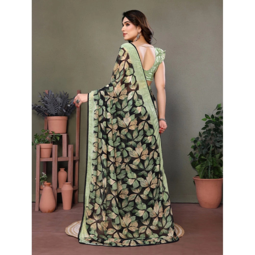 Women's Chiffon Printed Saree With Unstitched Blouse 5.5 Mtr (Green)