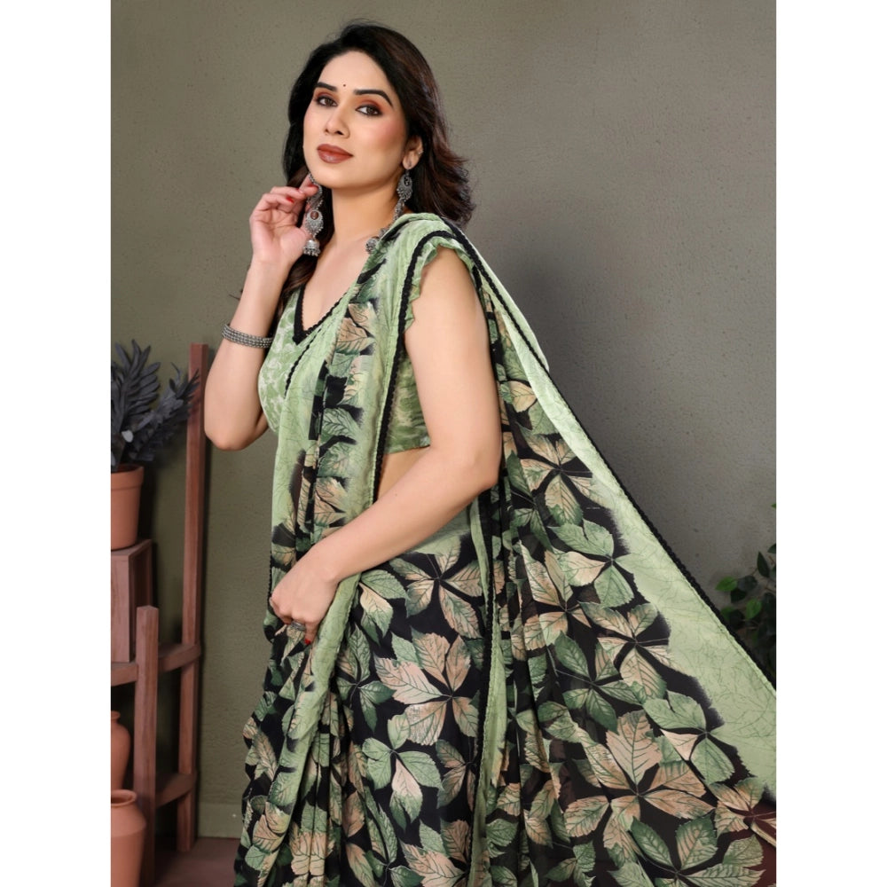 Women's Chiffon Printed Saree With Unstitched Blouse 5.5 Mtr (Green)
