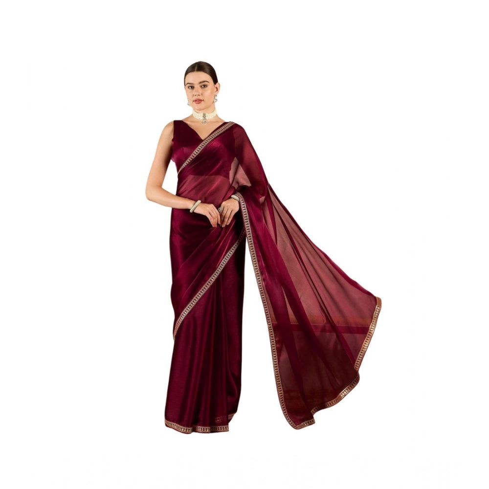 Women's Jimmy Choo solid Saree With Unstitched Blouse 5.5 Mtr (Wine )