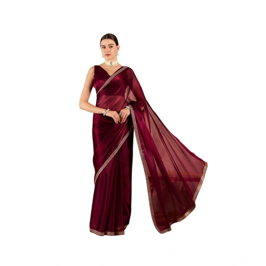 Women's Jimmy Choo solid Saree With Unstitched Blouse 5.5m (Wine )