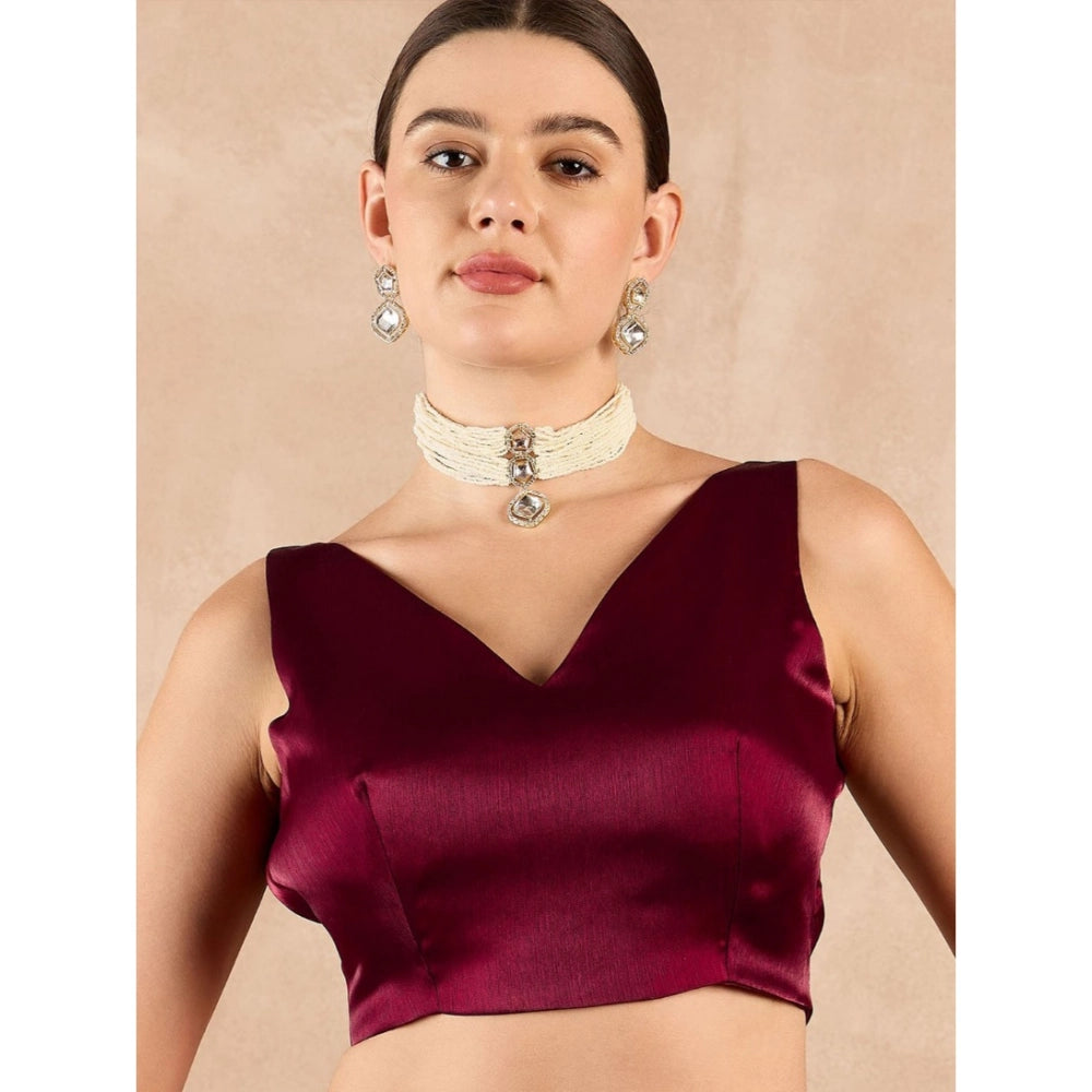 Women's Jimmy Choo solid Saree With Unstitched Blouse 5.5 Mtr (Wine )