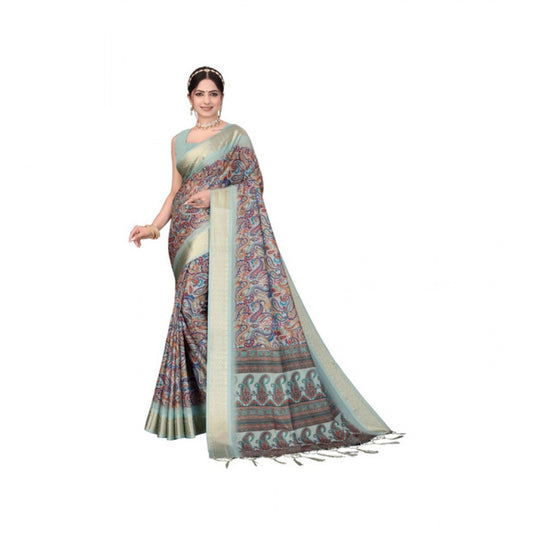 Women's Cotton Silk Printed Saree With Unstitched Blouse 5.5m (Multicolor)