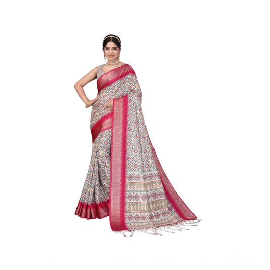 Women's Cotton Silk Printed Saree With Unstitched Blouse 5.5m (Pink)