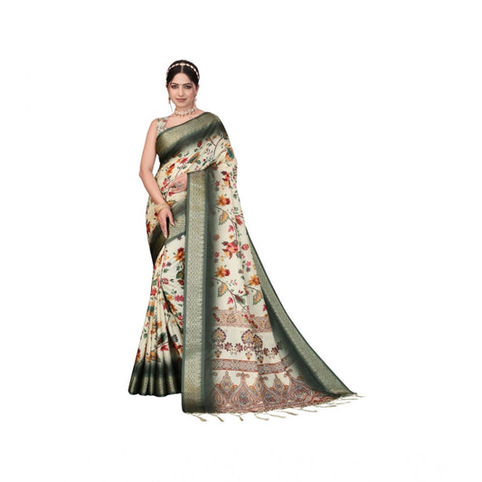 Women's Cotton Silk Printed Saree With Unstitched Blouse 5.5m (Green)