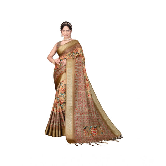 Women's Cotton Silk Printed Saree With Unstitched Blouse 5.5m (Peach)