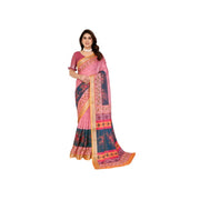 Women's Linen Cotton Printed Saree With Unstitched Blouse 5.5 Mtr (Pink)