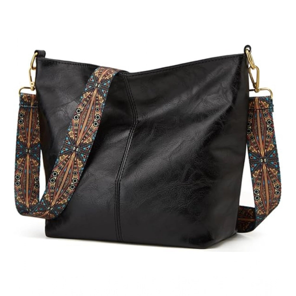 Women's PU Leather Zipper Handbag (Black) - POPNOVA
