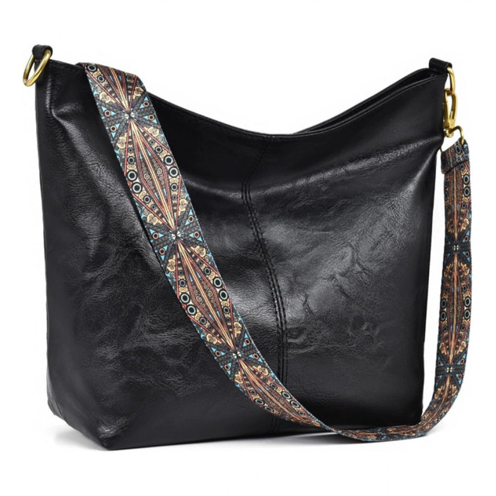 Women's PU Leather Zipper Handbag (Black) - POPNOVA