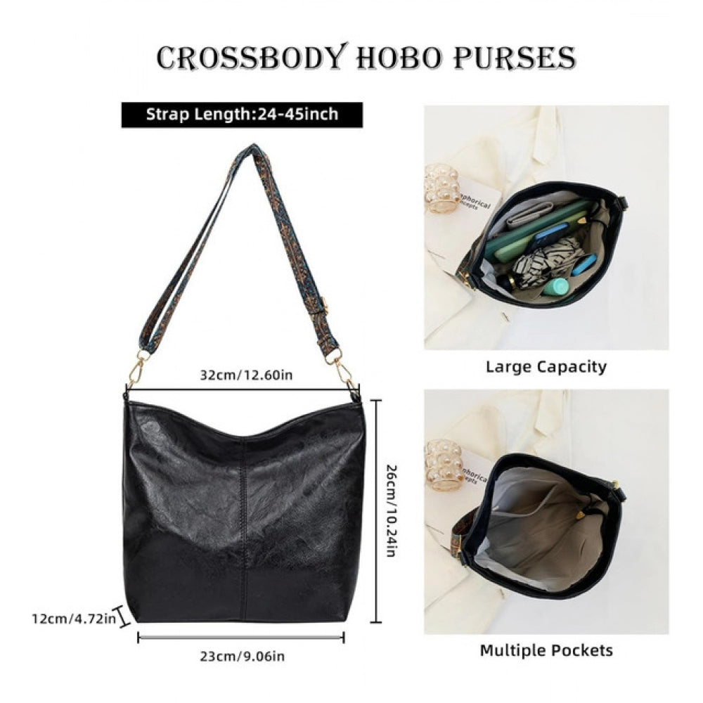 Women's PU Leather Zipper Handbag (Black) - POPNOVA