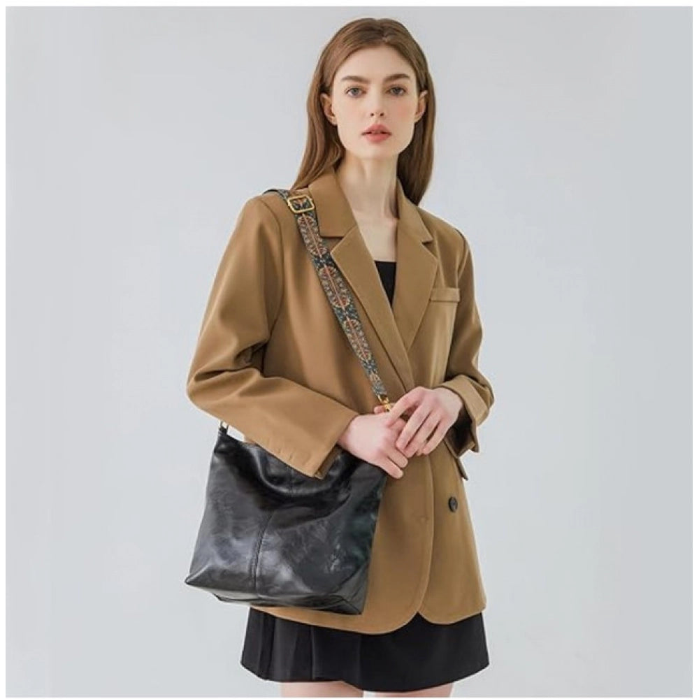 Women's PU Leather Zipper Handbag (Black) - POPNOVA
