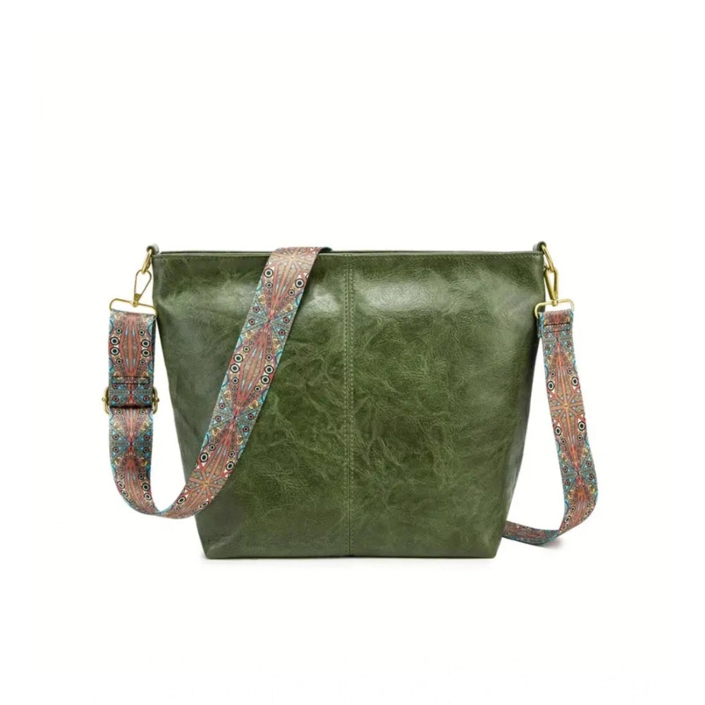 Women's PU Leather Zipper Handbag (Green) - POPNOVA