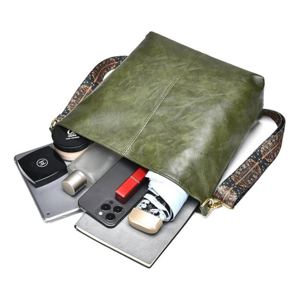 Women's PU Leather Zipper Handbag (Green) - POPNOVA