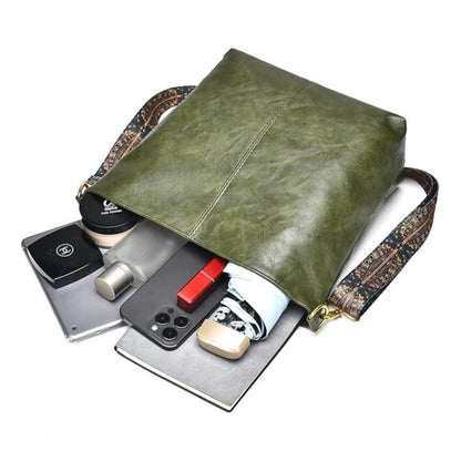 Women's PU Leather Zipper Handbag (Green) - POPNOVA