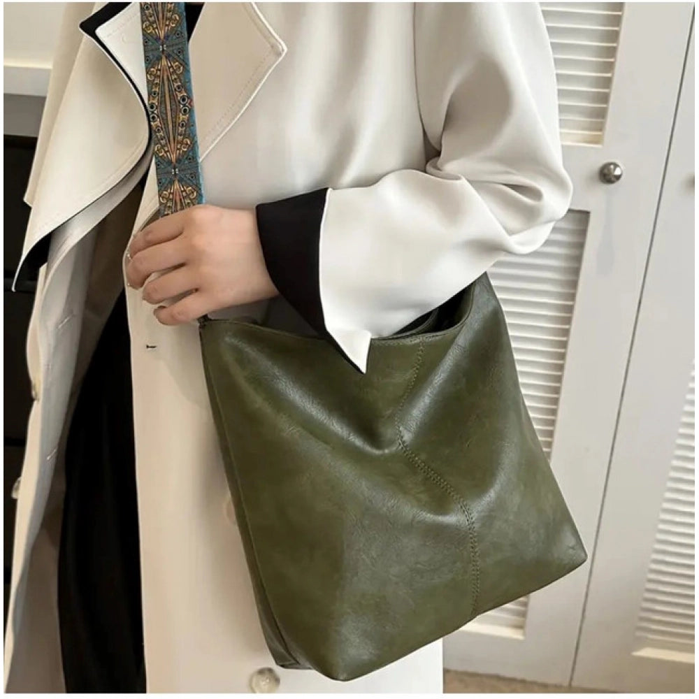 Women's PU Leather Zipper Handbag (Green) - POPNOVA