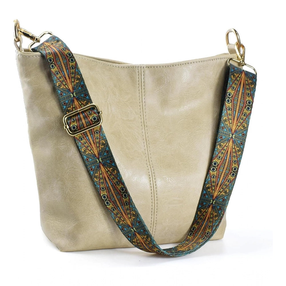Women's PU Leather Zipper Handbag (Beige) - POPNOVA