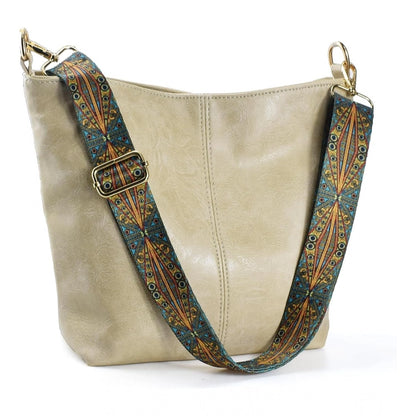 Women's PU Leather Zipper Handbag (Beige) - POPNOVA
